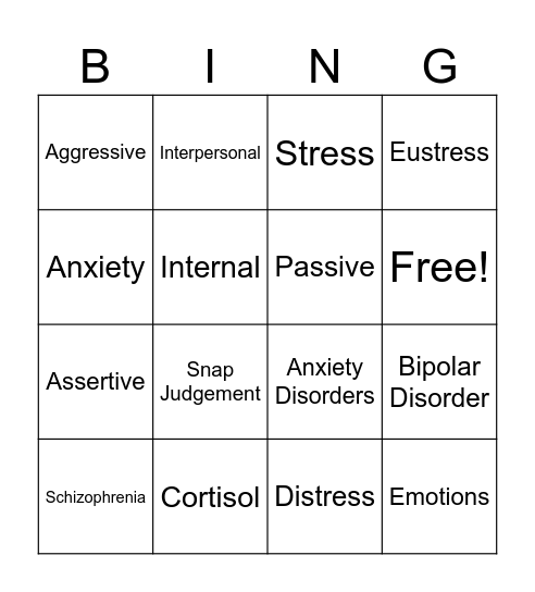 Mental Health Bingo Card