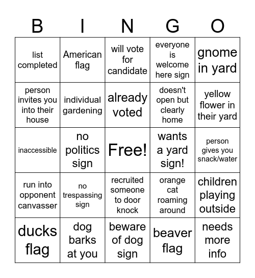 AFSCME CANVASS BINGO Card