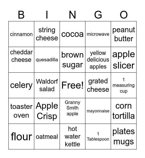 Recipe Bingo Card