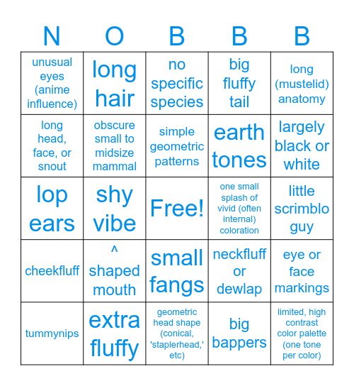 nobcore character design Bingo Card