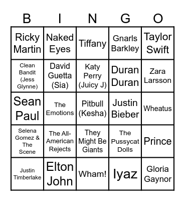 Game 2: Mixed Bag of Hits Bingo Card