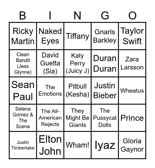 Game 2: Mixed Bag of Hits Bingo Card
