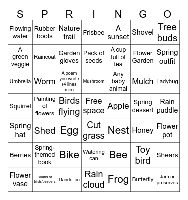 Springo 2026 Bingo Card
