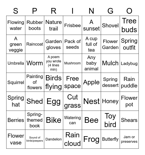Springo 2026 Bingo Card