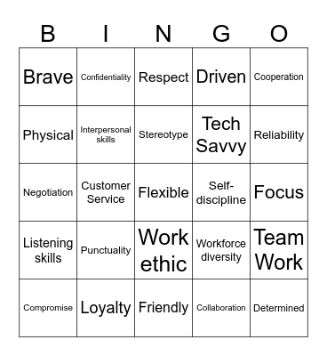 Workplace Readiness Vocabulary Bingo Card