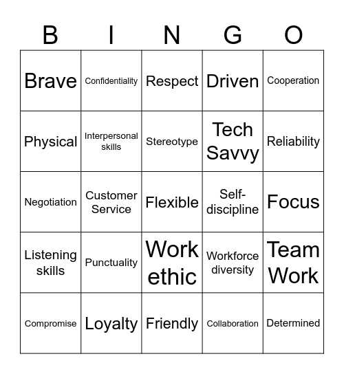 Workplace Readiness Vocabulary Bingo Card