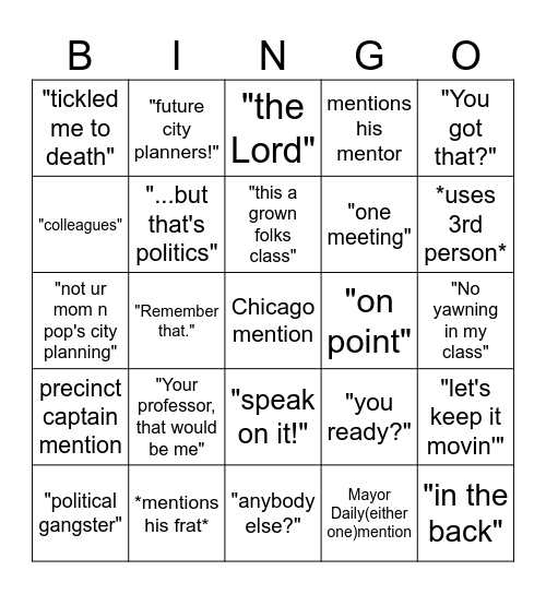 Professor Powell Bingo Card