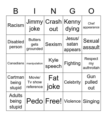 South Park Bingo Card