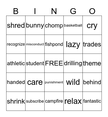 Real Words Bingo Card