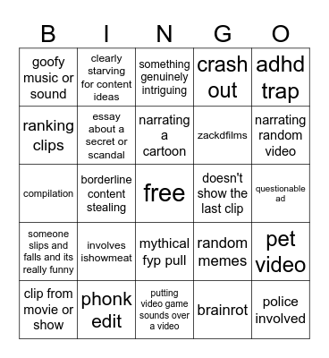 youtube shorts bingo with minefield fyp setup Bingo Card