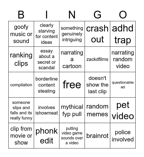 youtube shorts bingo with minefield fyp setup Bingo Card