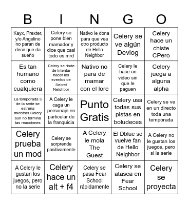 Celery Reaccionando a Hello Neighbor Bingo Card