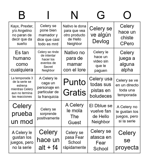 Celery Reaccionando a Hello Neighbor Bingo Card