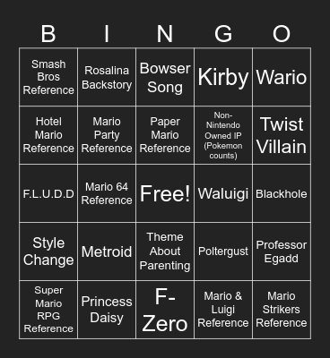 The Mario Galaxy Movie Bingo Card