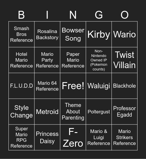 The Mario Galaxy Movie Bingo Card