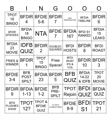 BFDI Pin Bingo Card