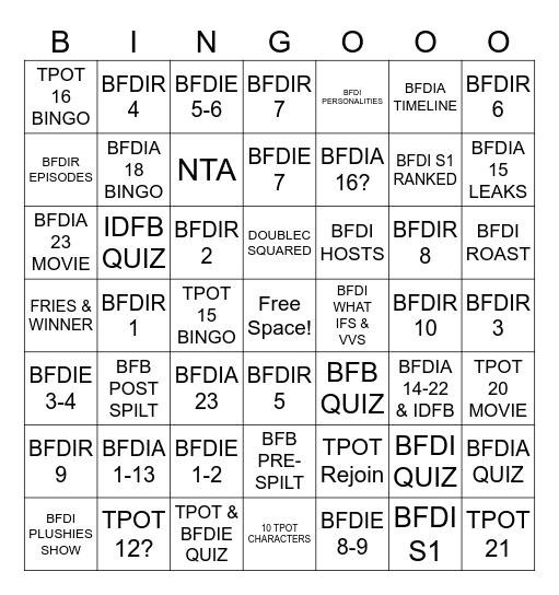 BFDI Pin Bingo Card
