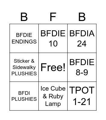 BFDI PIN 2 Bingo Card