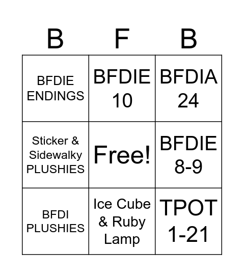 BFDI PIN 2 Bingo Card