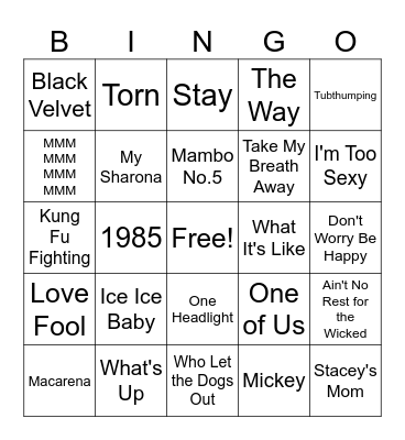 One Hit Wonder Bingo Card