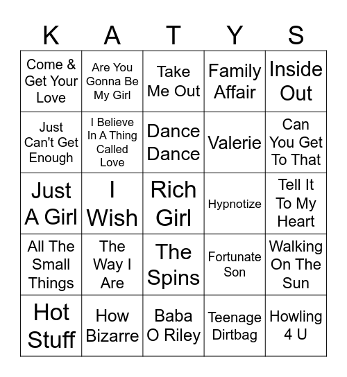 2000s Bingo Warm up! Bingo Card