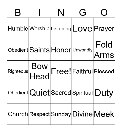 Reverent Bingo Card
