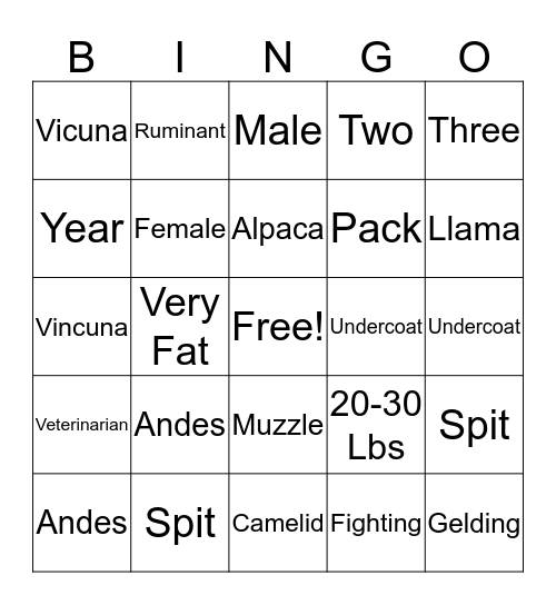 LAMA BINGO Card