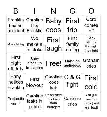 Postpartum Bingo Card