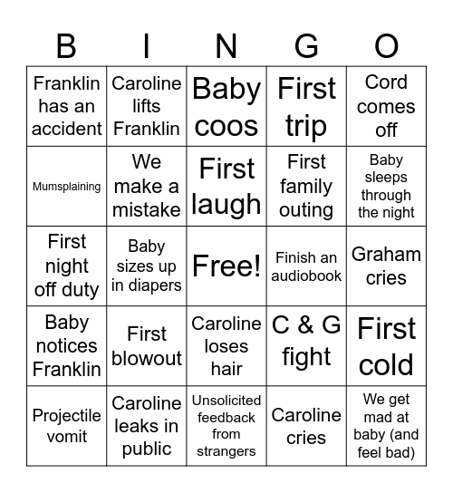 Postpartum Bingo Card