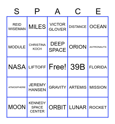 ARTEMIS II LAUNCH BINGO Card