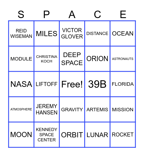 ARTEMIS II LAUNCH BINGO Card