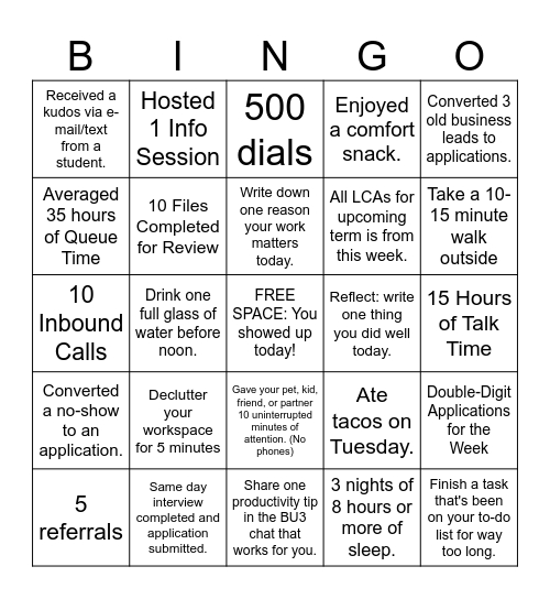 BU3 April 2026 Challenge Bingo Card