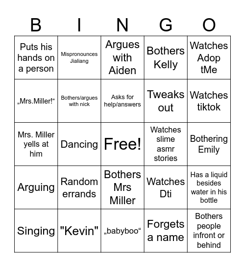 Study Hall Bingo Card