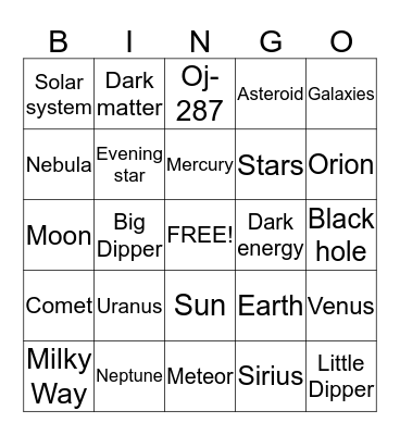 SOLAR SYSTEM BINGO Card