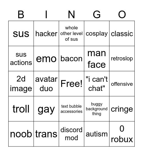joining roblox game servers and finding avatars bingo Card