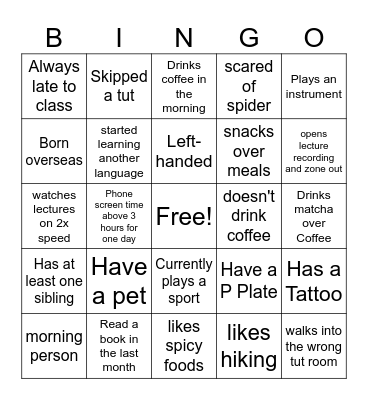 Group U Bingo Card