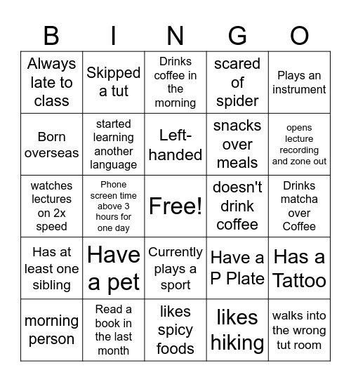 Group U Bingo Card