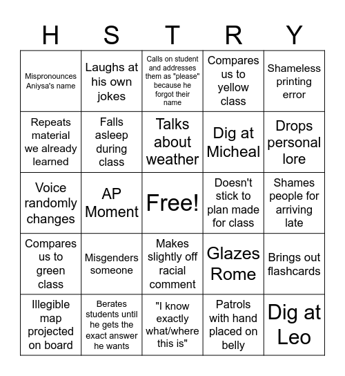 ACK ATTACK Bingo Card