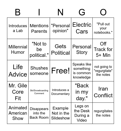 Mr.Gile Bingo Card