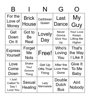 Oldies Bingo Card