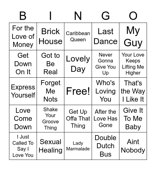 Oldies Bingo Card