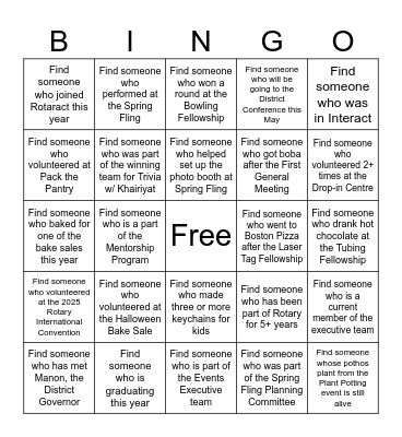 Rotaract Year-End Bingo Card