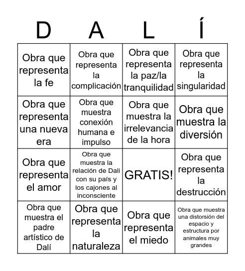 Salvador Dalí Bingo Card