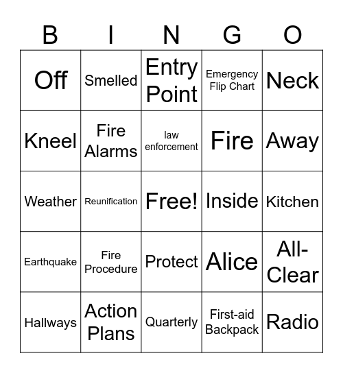Emergency Preparedness Bingo Card