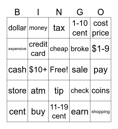 ASL 1 Money Bingo Card
