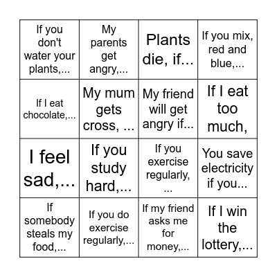 Zero and first conditional Bingo Card
