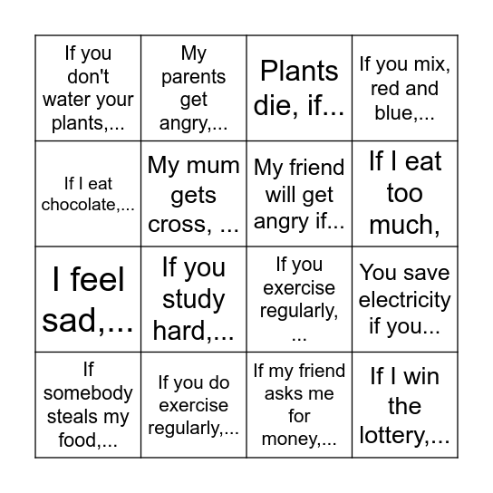 Zero and first conditional Bingo Card