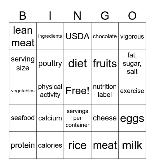 Good Food for Good Health Bingo Card