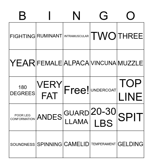 LAMA BINGO Card