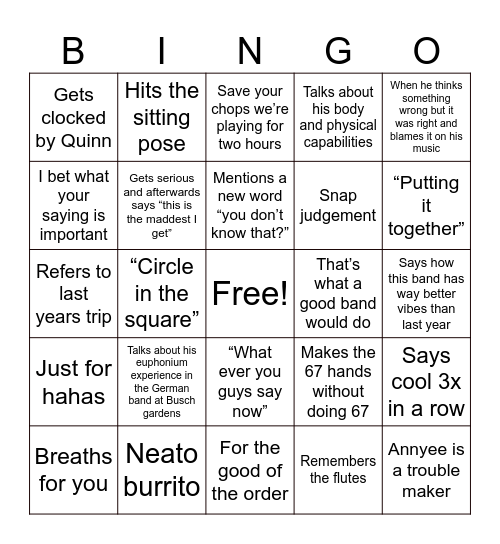 2026 Euro Tour Bingo Card